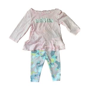 Adidas two piece leggings/hooded long sleeve pink pastels baby girl size 3M